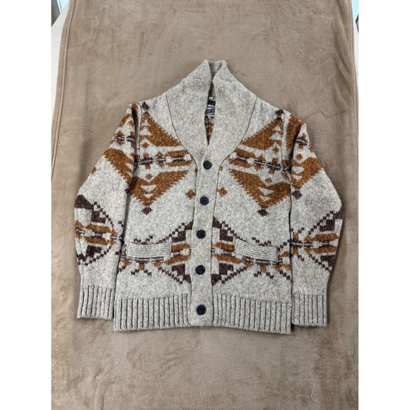 Schott Bros Yak Wool Cotton Aztec Heavy Cardigan Men M Shawl Pockets Cabin Core